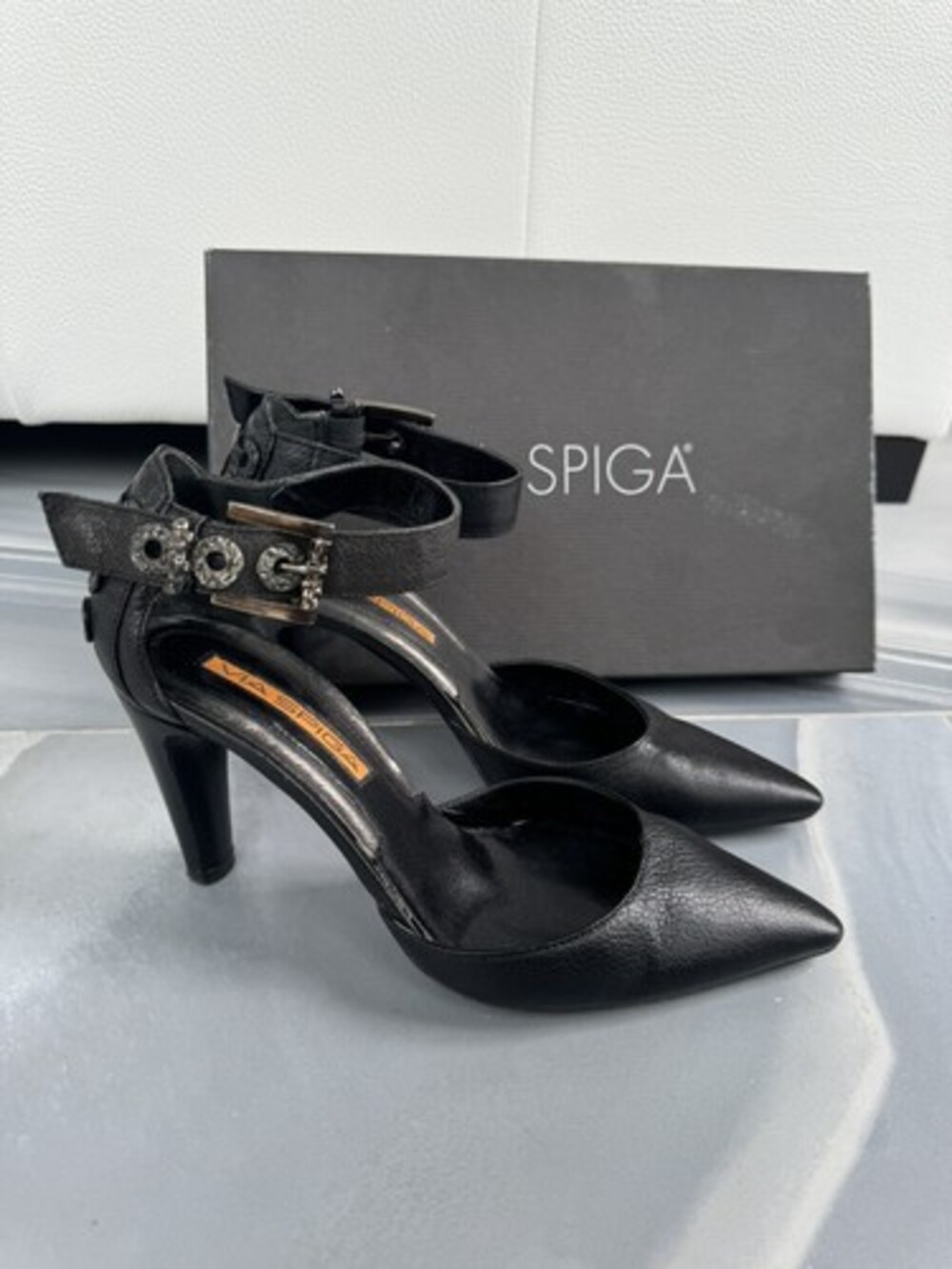 Via Spiga Embellished Ankle Strap Black Heeled Sandals 5.5 M NEW $180 W/BOX